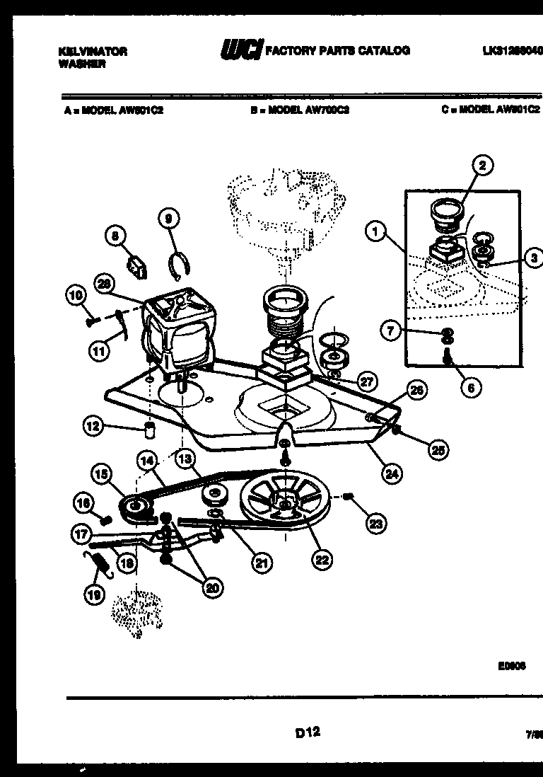 Kelvinator AW700C2D motor and idler arm clutch diagram
