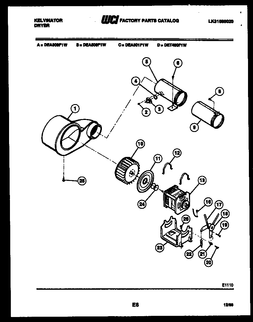 Kelvinator DEA500F1T blower and drive parts diagram