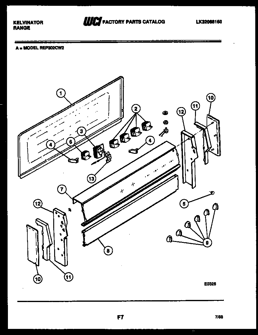 Kelvinator REP302CW2 console and control parts diagram