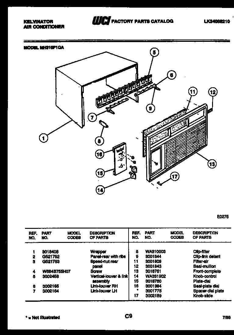 Kelvinator MH310F1QA cabinet parts diagram