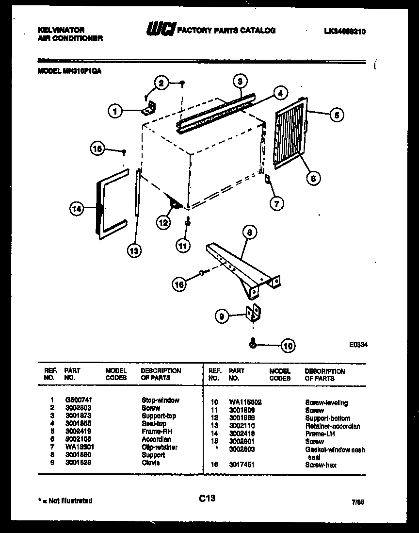 Kelvinator MH310F1QA cabinet and installation parts diagram