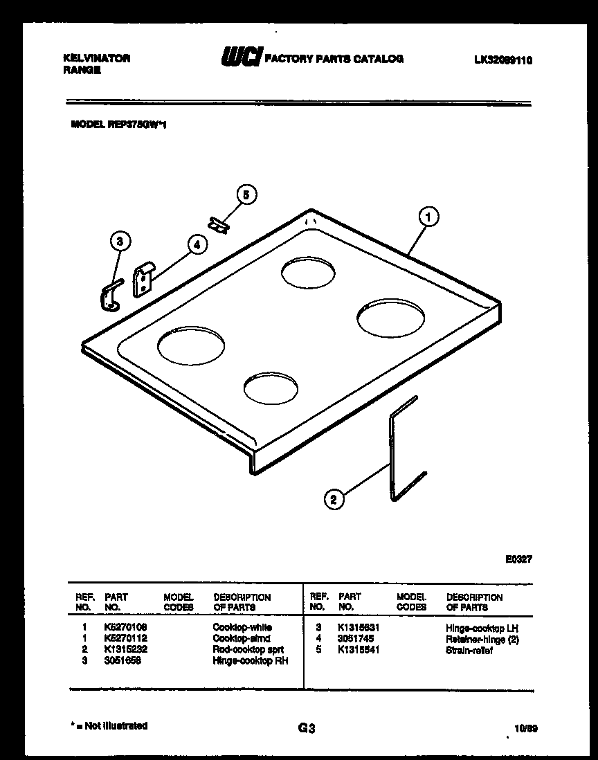 Kelvinator REP375GW1 cooktop parts diagram