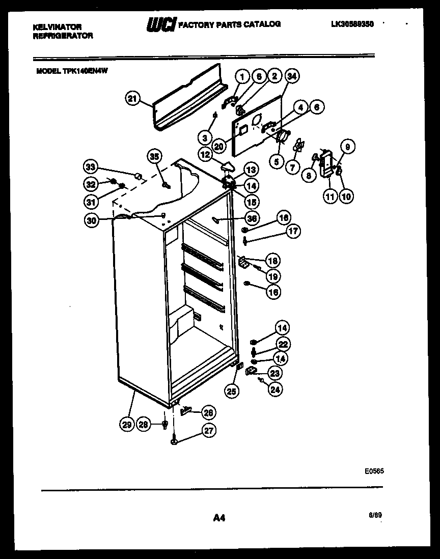 Kelvinator TPK140EN4V cabinet parts diagram