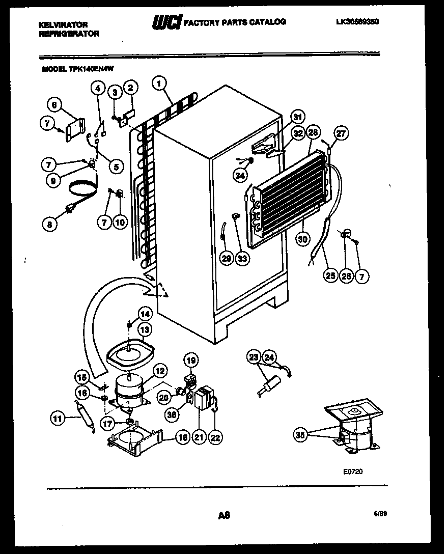 Kelvinator TPK140EN4V system and automatic defrost parts diagram