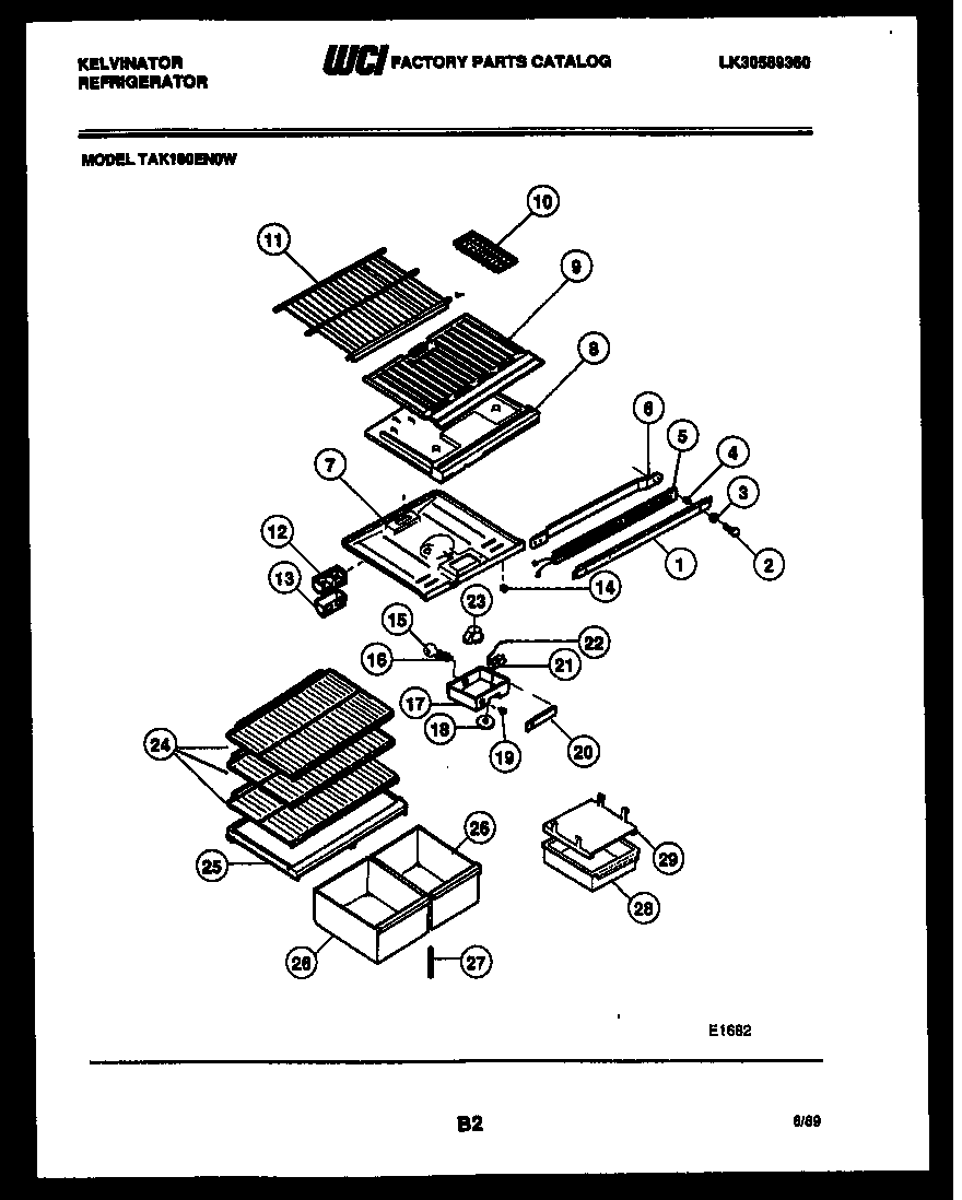 Kelvinator TAK180EN0T shelves and supports diagram