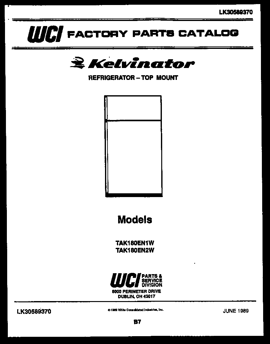 Kelvinator TAK180EN1F cover page diagram