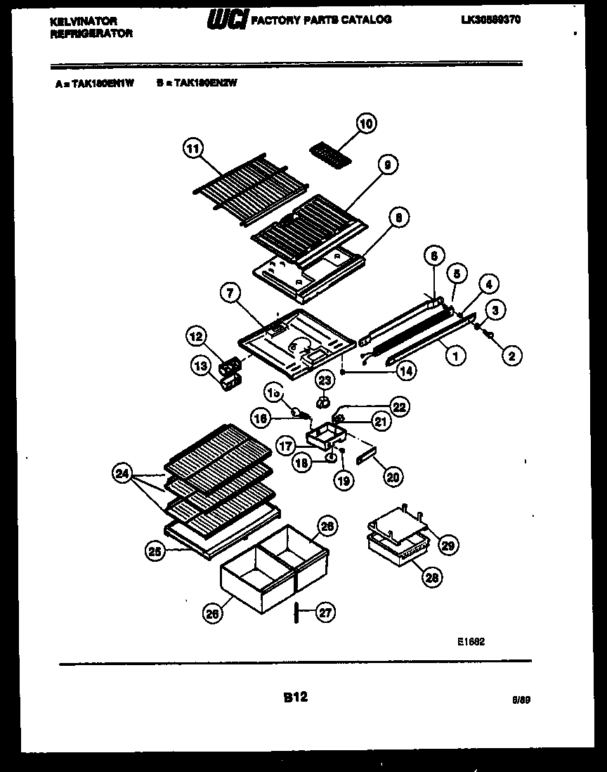 Kelvinator TAK180EN1F shelves and supports diagram