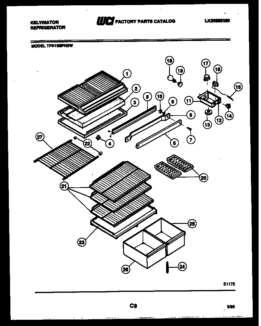 Kelvinator TPK160PN2D shelves and supports diagram