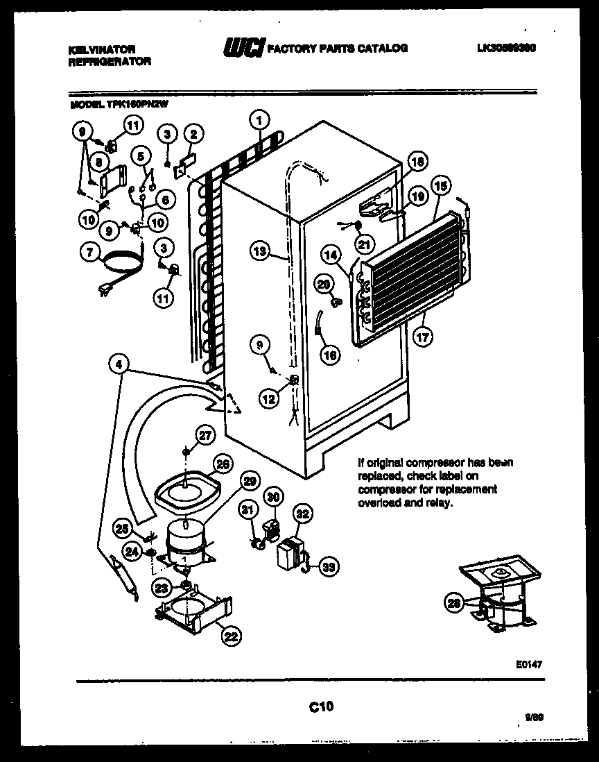 Kelvinator TPK160PN2D system and automatic defrost parts diagram
