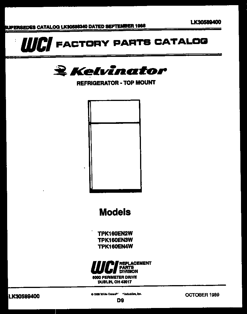 Kelvinator TPK160EN2W cover page diagram