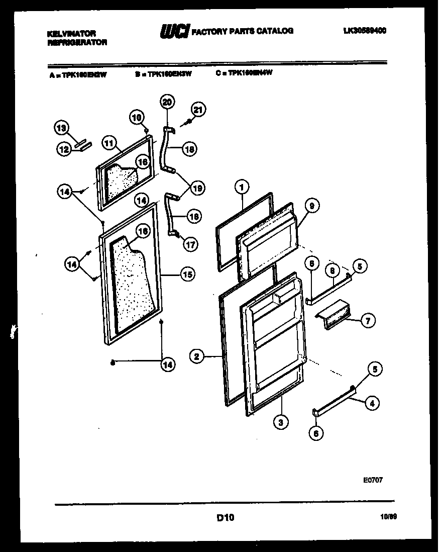 Kelvinator TPK160EN2W door parts diagram