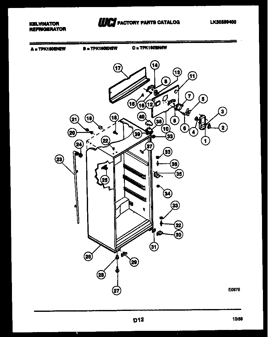 Kelvinator TPK160EN2W cabinet parts diagram