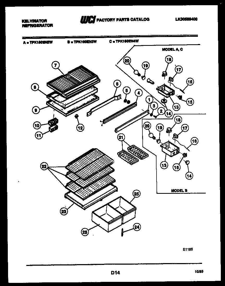 Kelvinator TPK160EN2W shelves and supports diagram