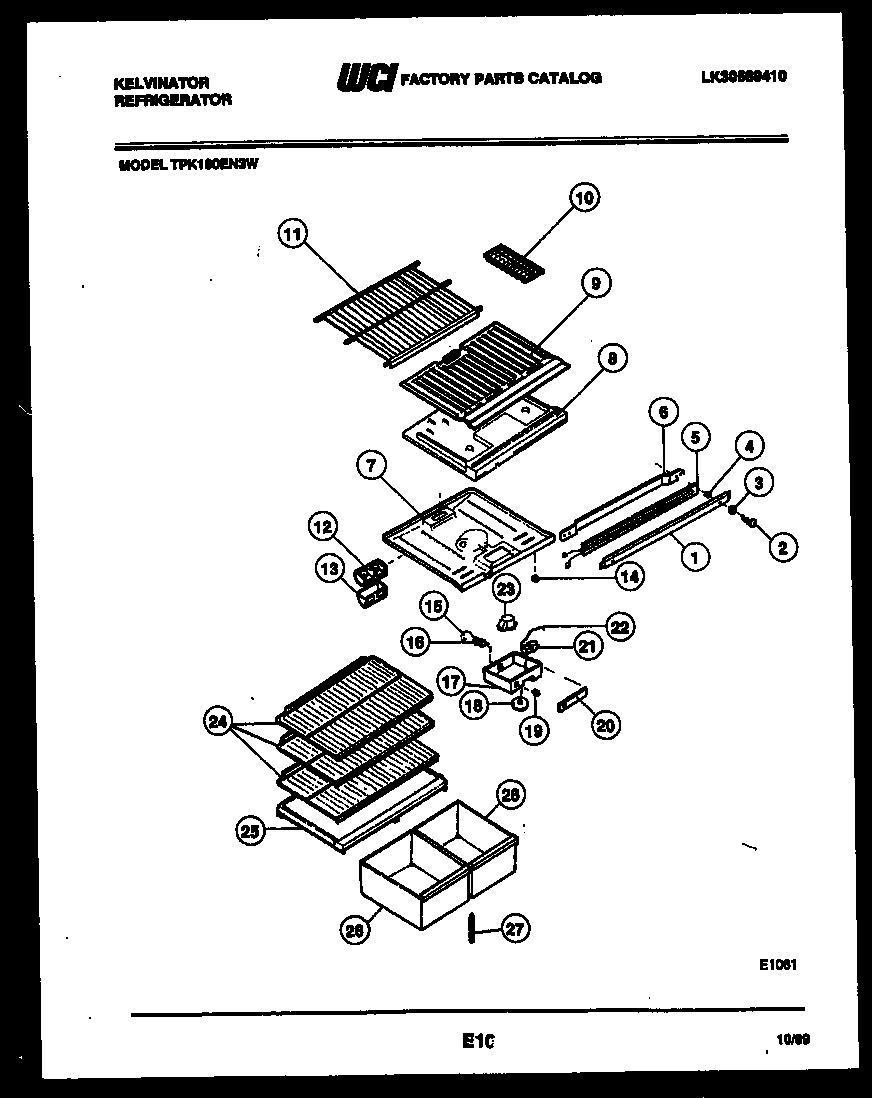 Kelvinator TPK180EN3D shelves and supports diagram