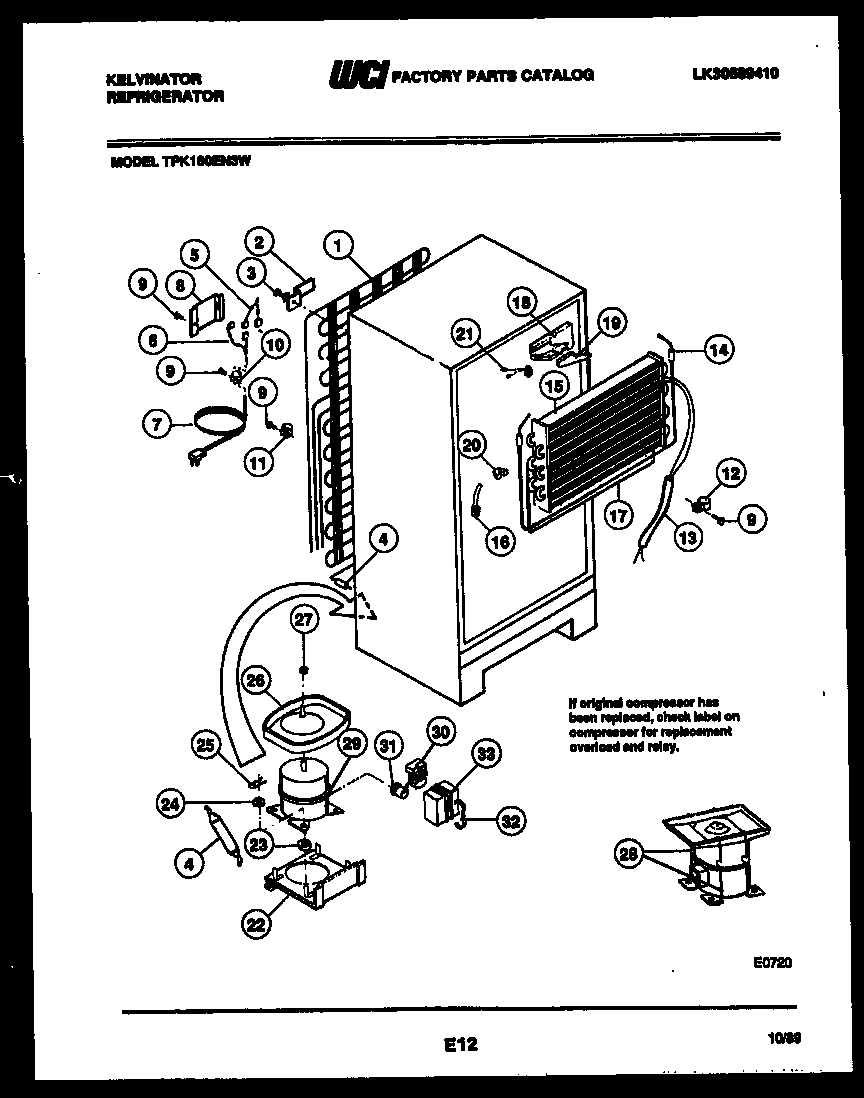 Kelvinator TPK180EN3D system and automatic defrost parts diagram