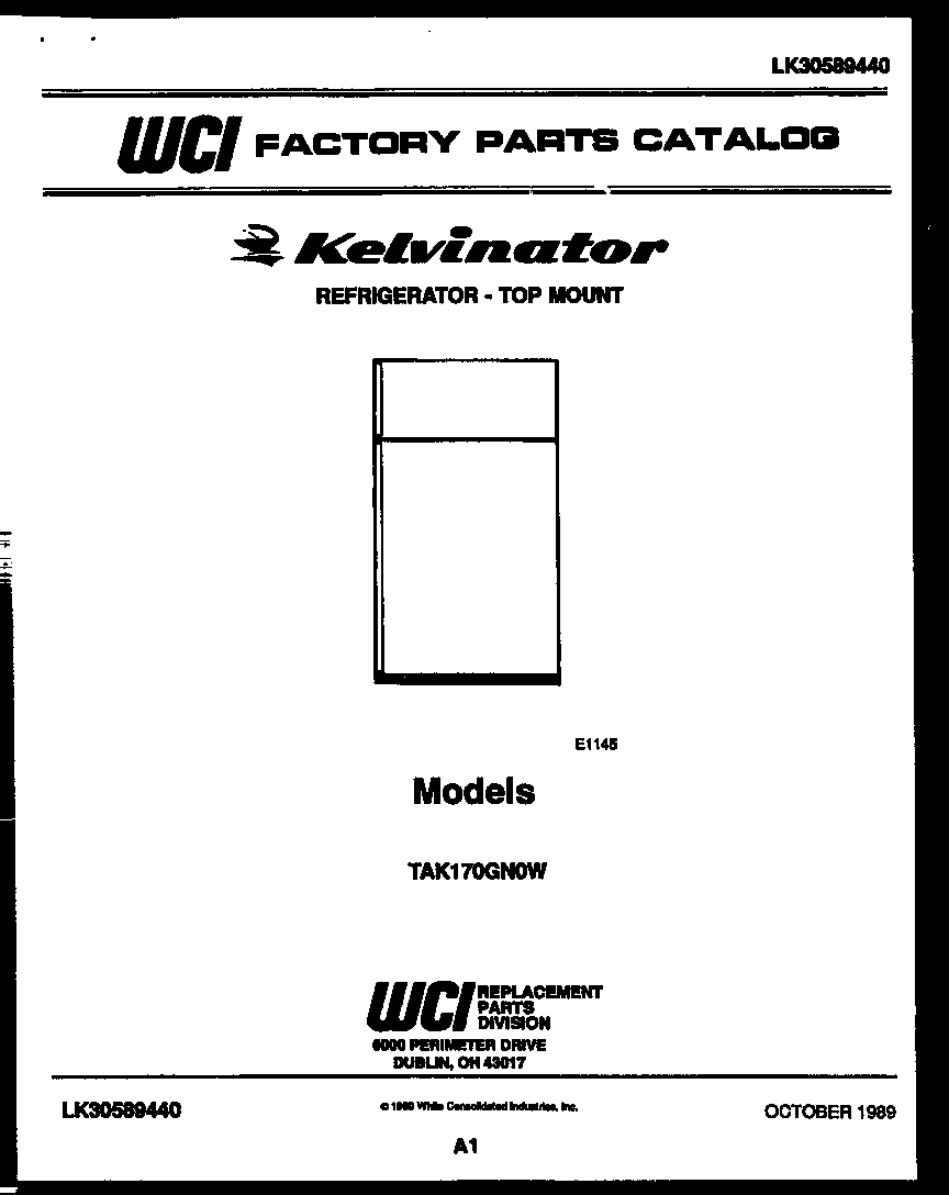 Kelvinator TAK170GN0W cover page diagram