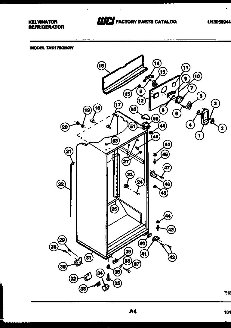Kelvinator TAK170GN0W cabinet parts diagram