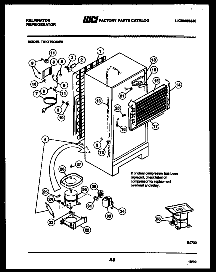 Kelvinator TAK170GN0W system and automatic defrost parts diagram