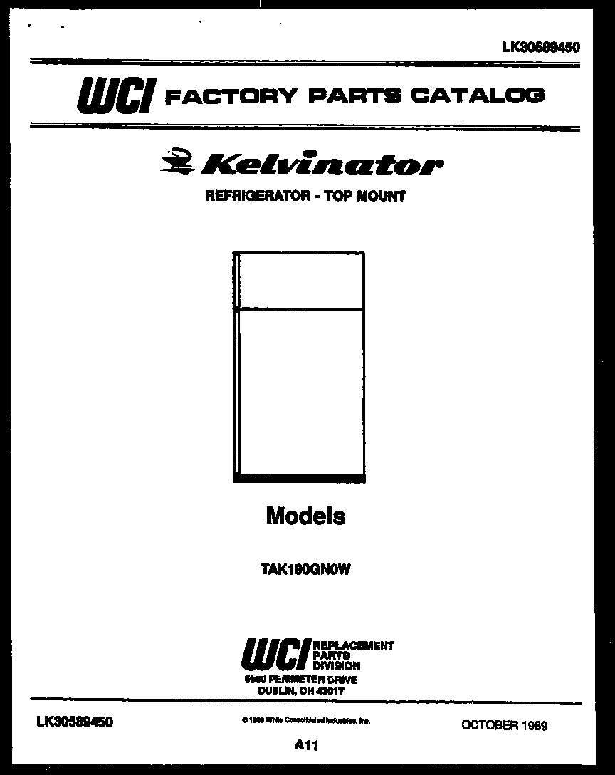 Kelvinator TAK190GN0F cover page diagram