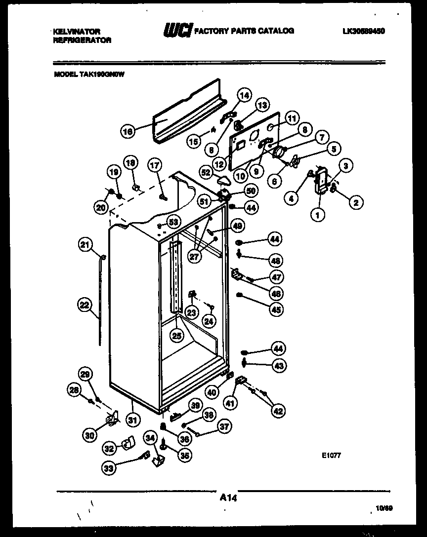 Kelvinator TAK190GN0F cabinet parts diagram