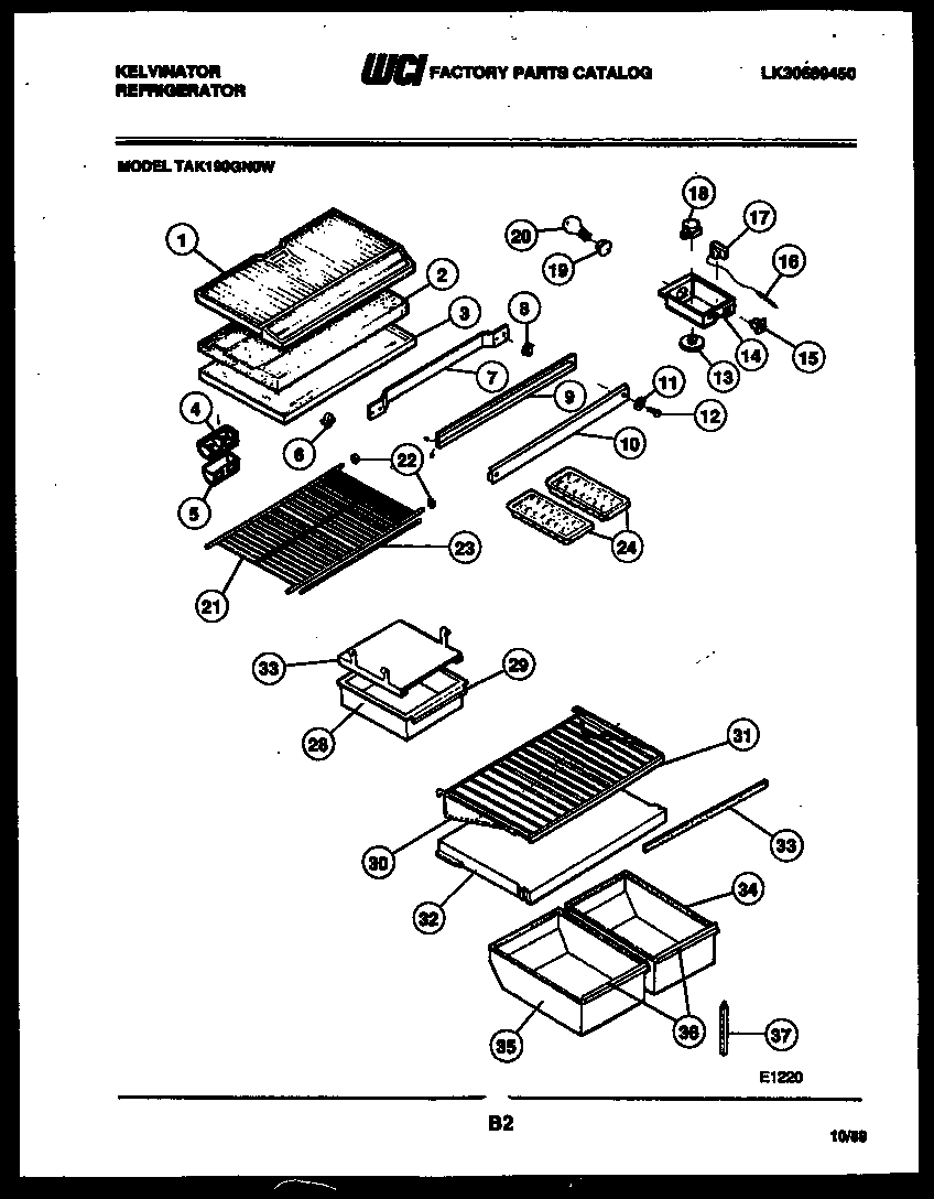 Kelvinator TAK190GN0F shelves and supports diagram