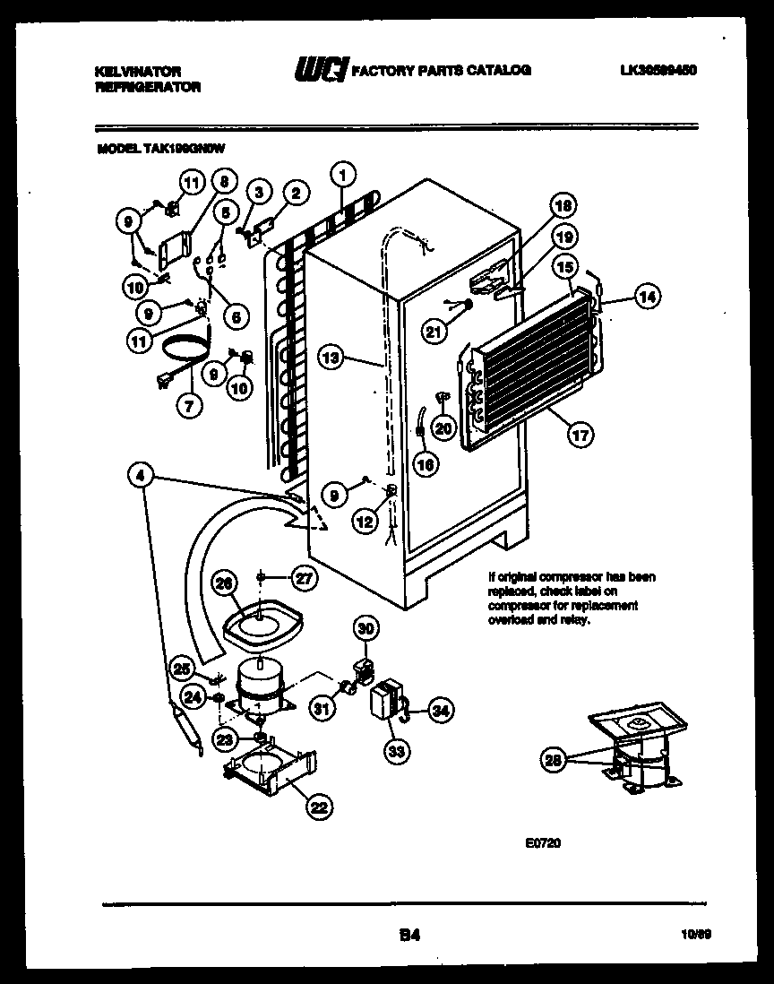 Kelvinator TAK190GN0F system and automatic defrost parts diagram