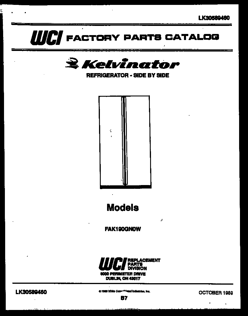 Kelvinator FAK190GN0V front cover diagram