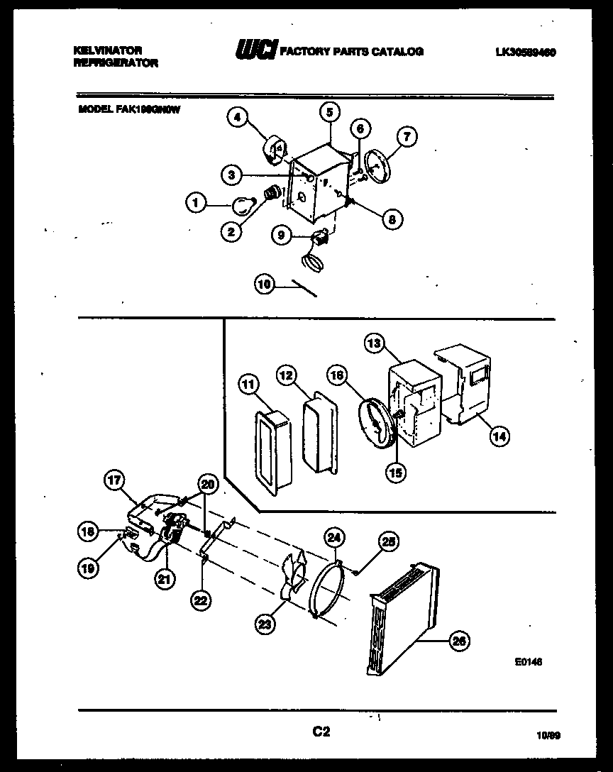Kelvinator FAK190GN0V refrigerator control assembly, damper control assembly and f diagram