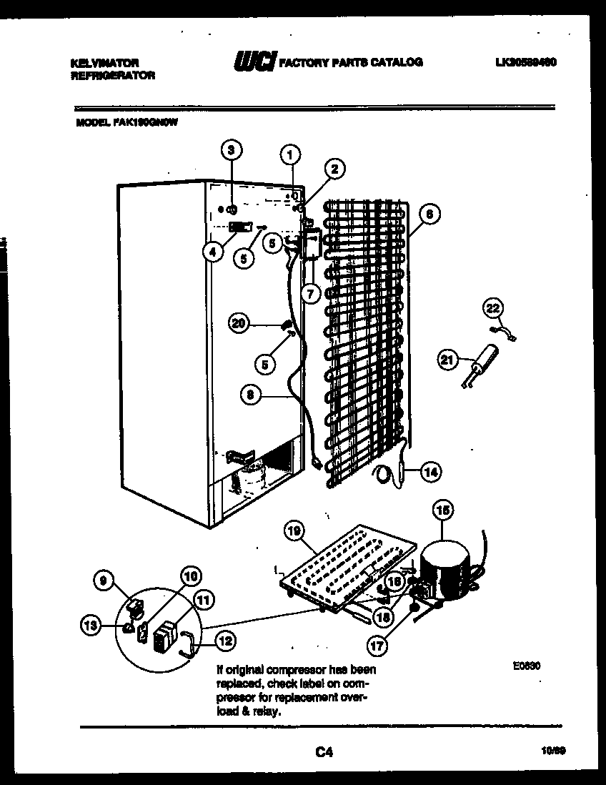 Kelvinator FAK190GN0V system and automatic defrost parts diagram