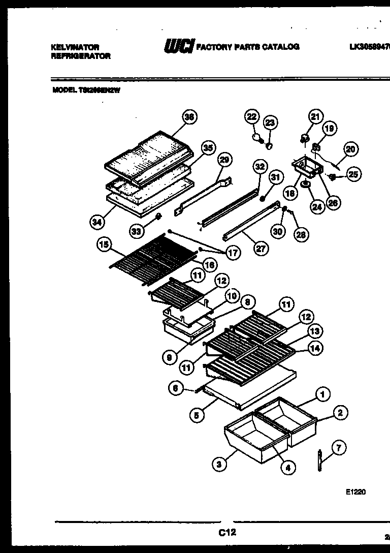 Kelvinator TSI206EN2T shelves and supports diagram