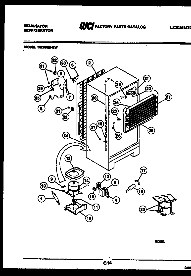 Kelvinator TSI206EN2T system and automatic defrost parts diagram