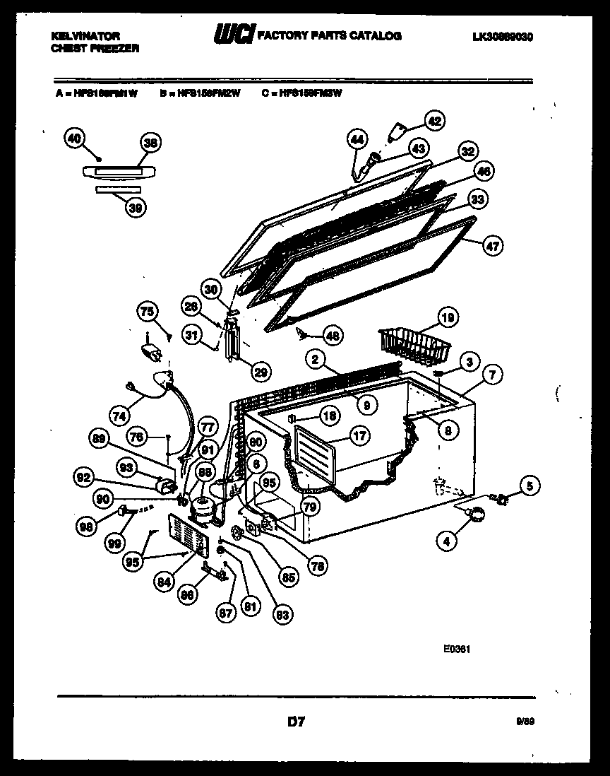 Kelvinator HFS158FM1W chest freezer parts diagram