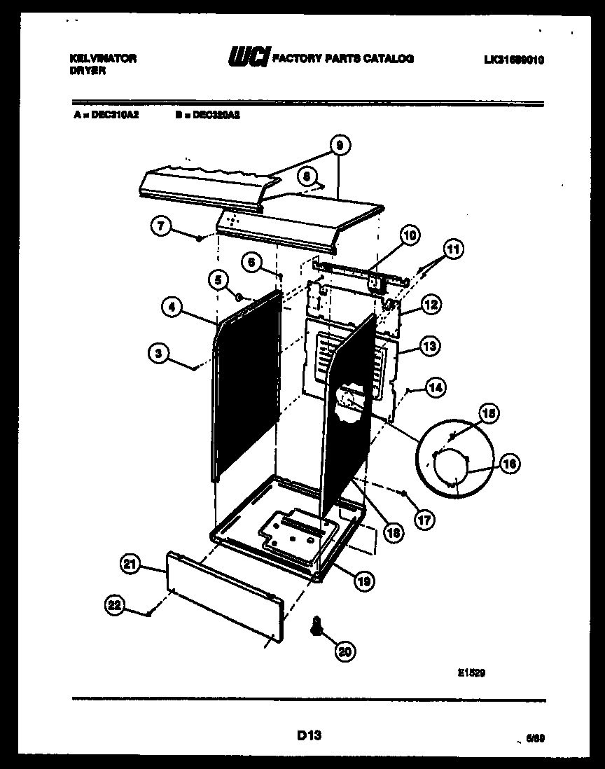 Kelvinator DEC320A2W cabinet parts diagram