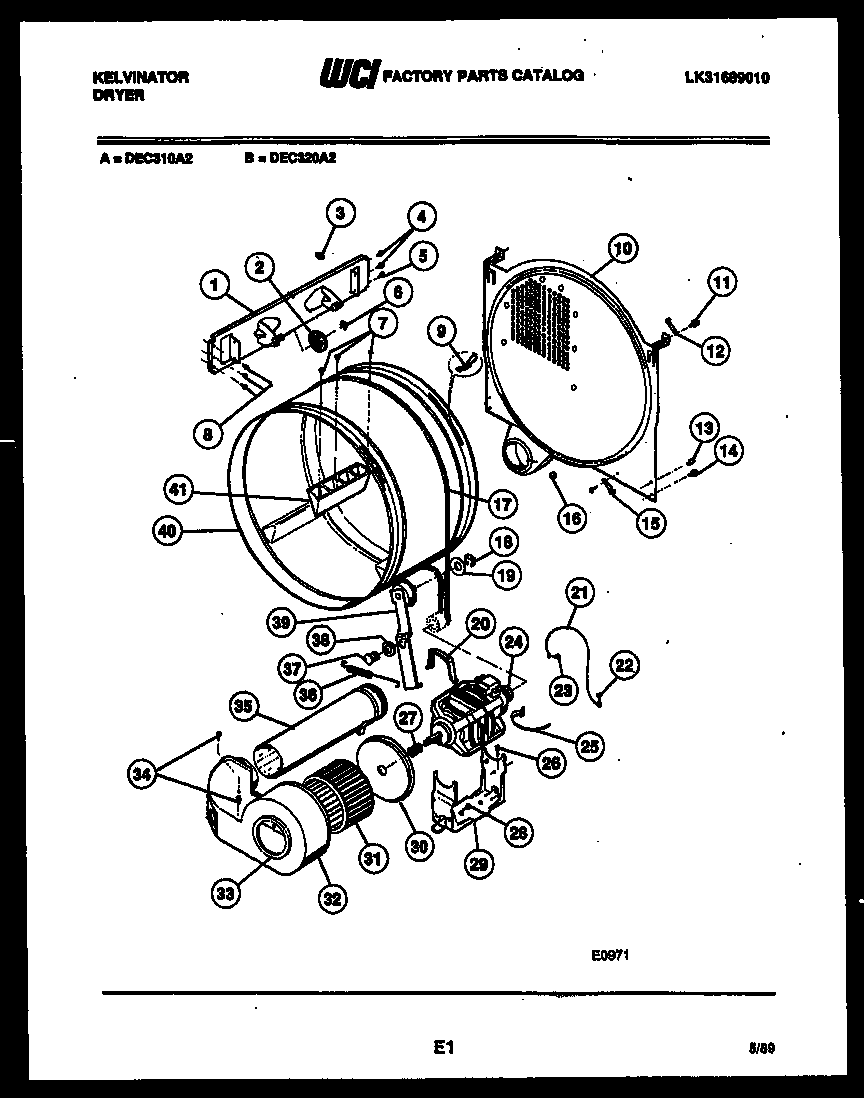 Kelvinator DEC320A2W drum and blower parts diagram
