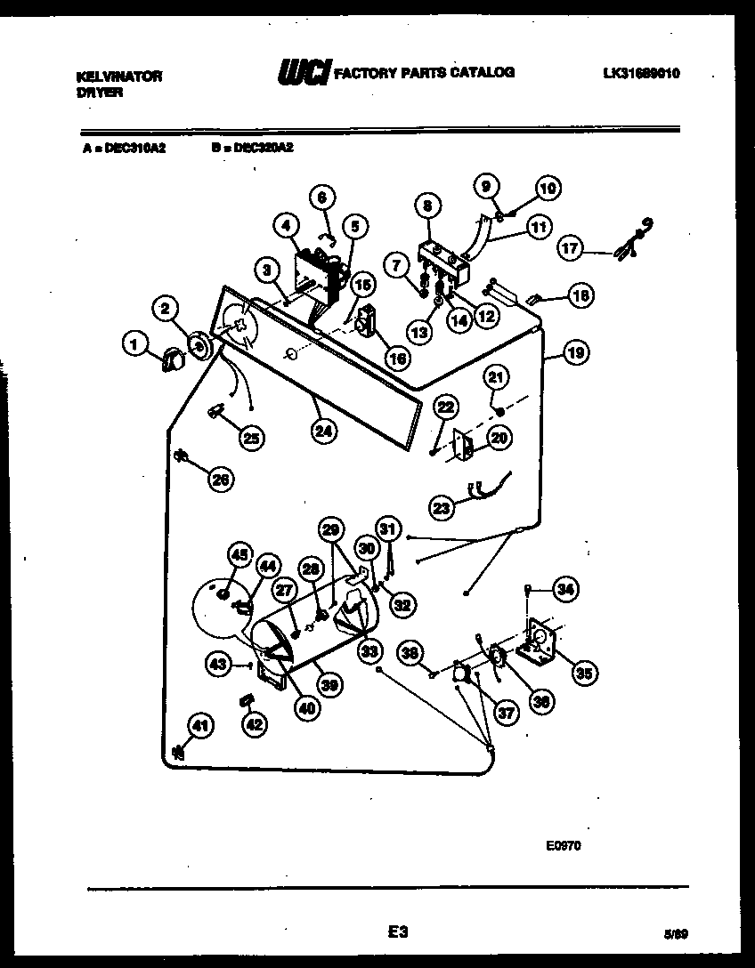 Kelvinator DEC320A2W console and control parts diagram