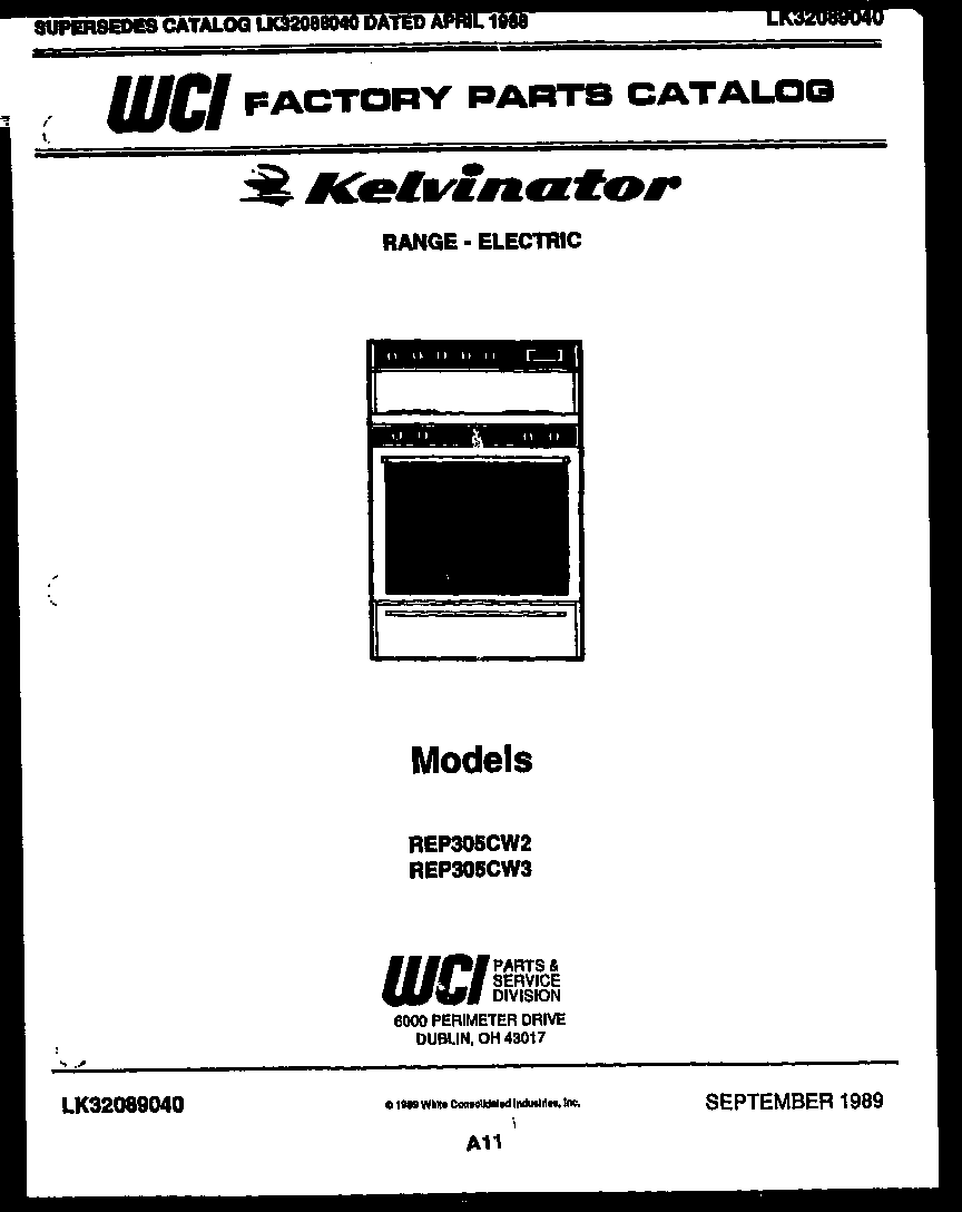 Kelvinator REP305CW3 cover diagram