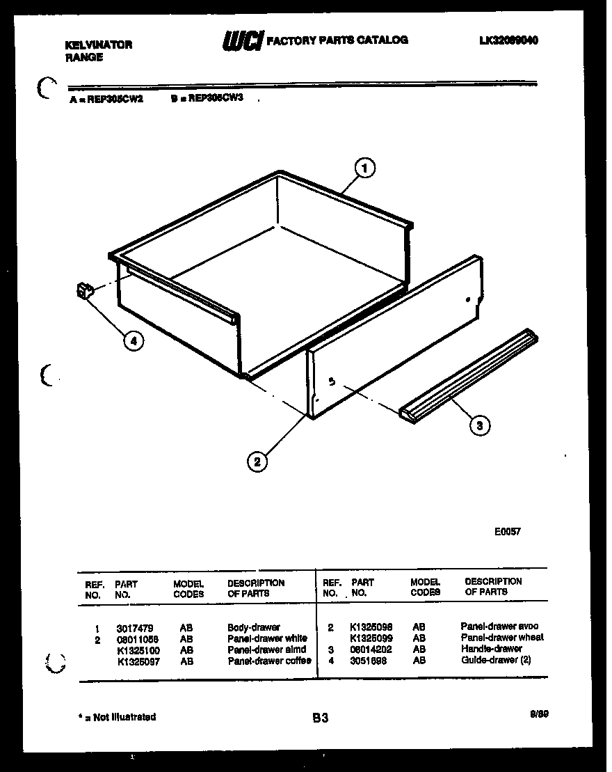 Kelvinator REP305CW3 drawer parts diagram