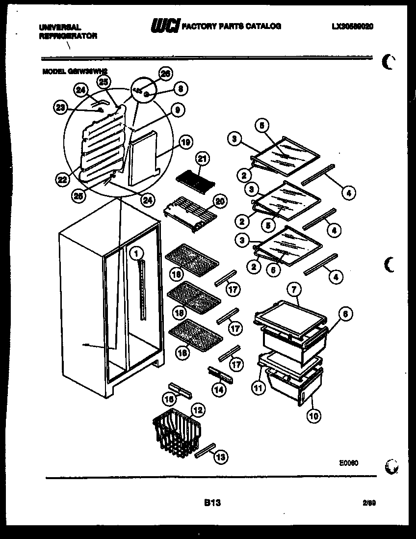Frigidaire GSIW36HH2 shelves and supports diagram