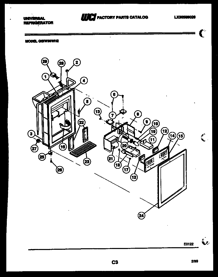 Frigidaire GSIW36HH2 ice door, dispenser and water tank diagram