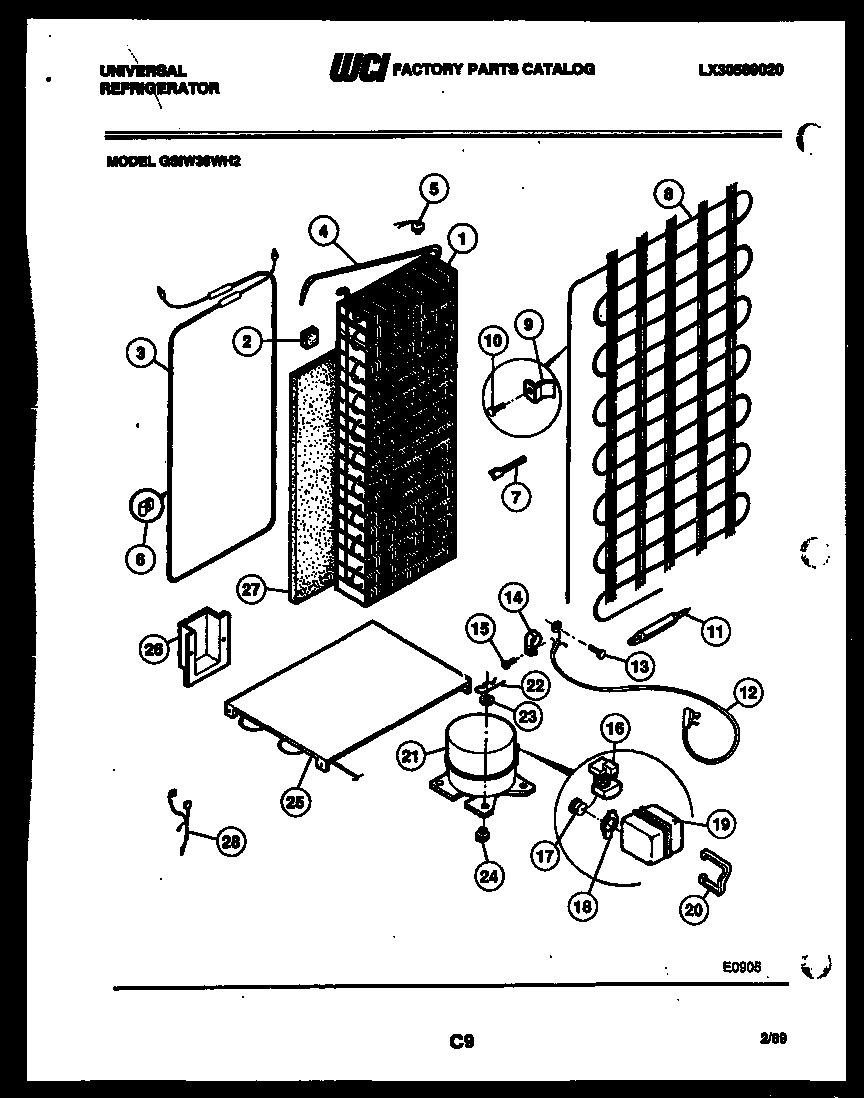 Frigidaire GSIW36HH2 system and automatic defrost parts diagram