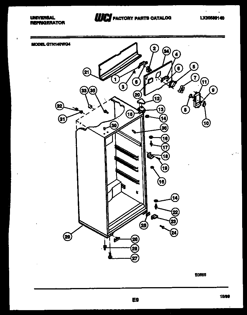 Kelvinator GTN140AH4 cabinet parts diagram