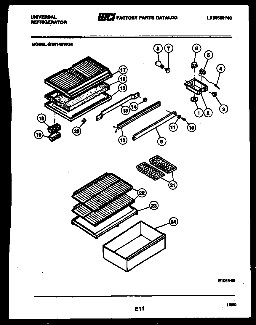 Kelvinator GTN140AH4 shelves and supports diagram