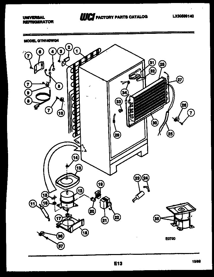 Kelvinator GTN140AH4 system and automatic defrost parts diagram