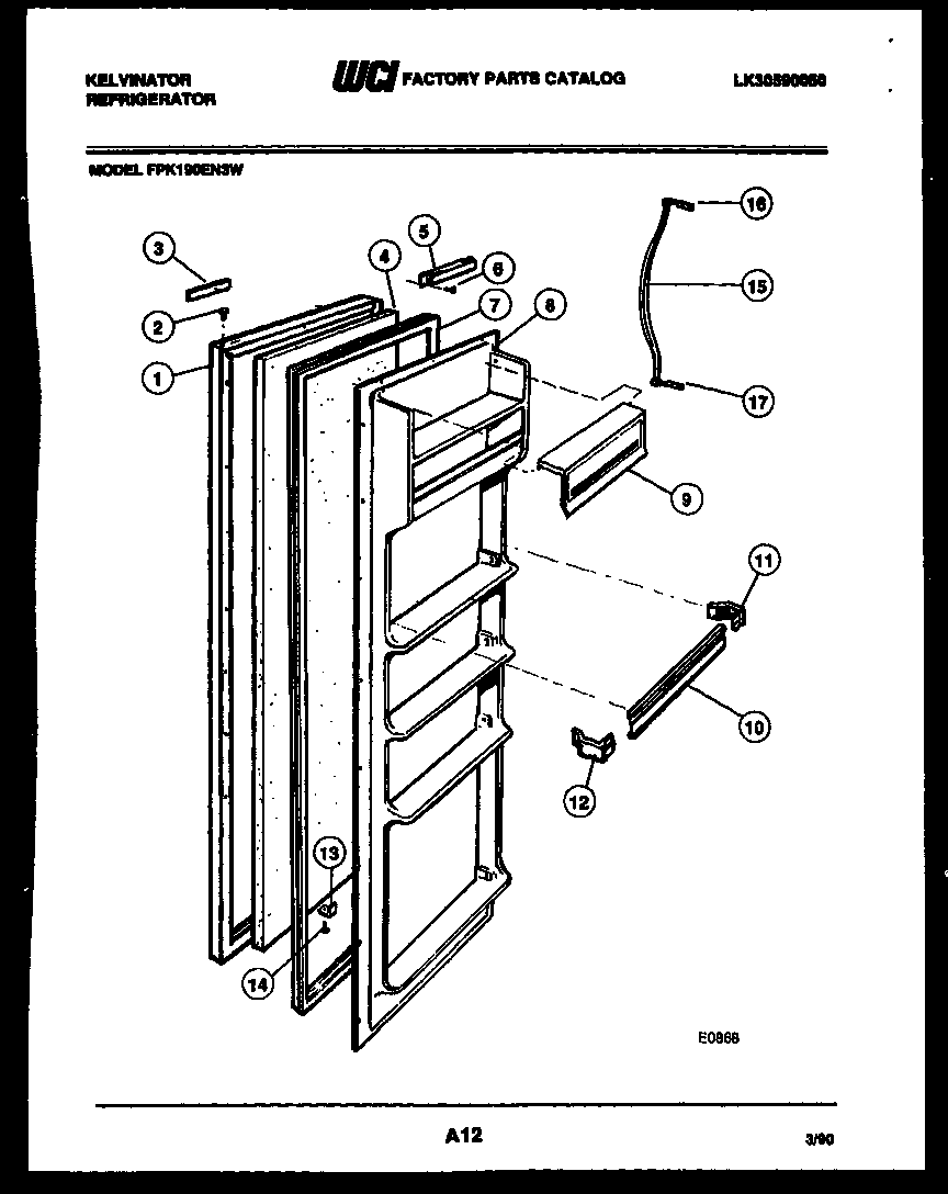 Kelvinator FPK190EN3F refrigerator door parts diagram