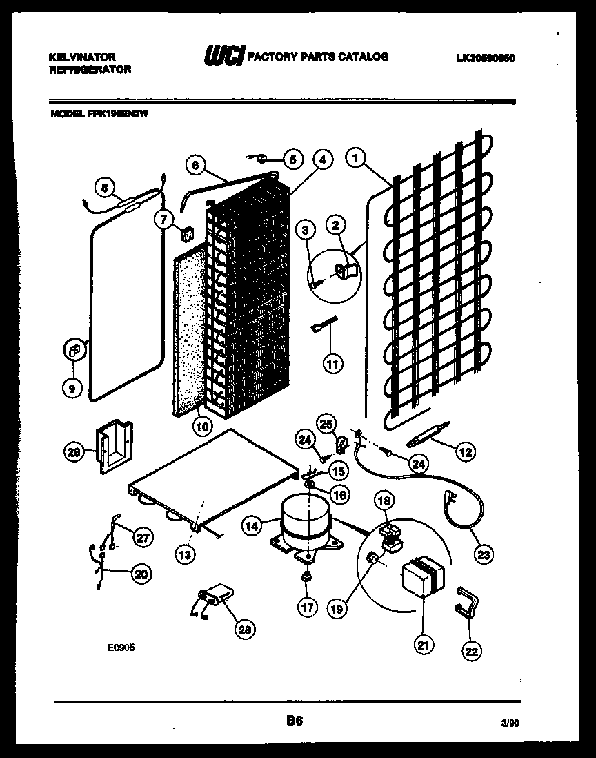 Kelvinator FPK190EN3F system and automatic defrost parts diagram