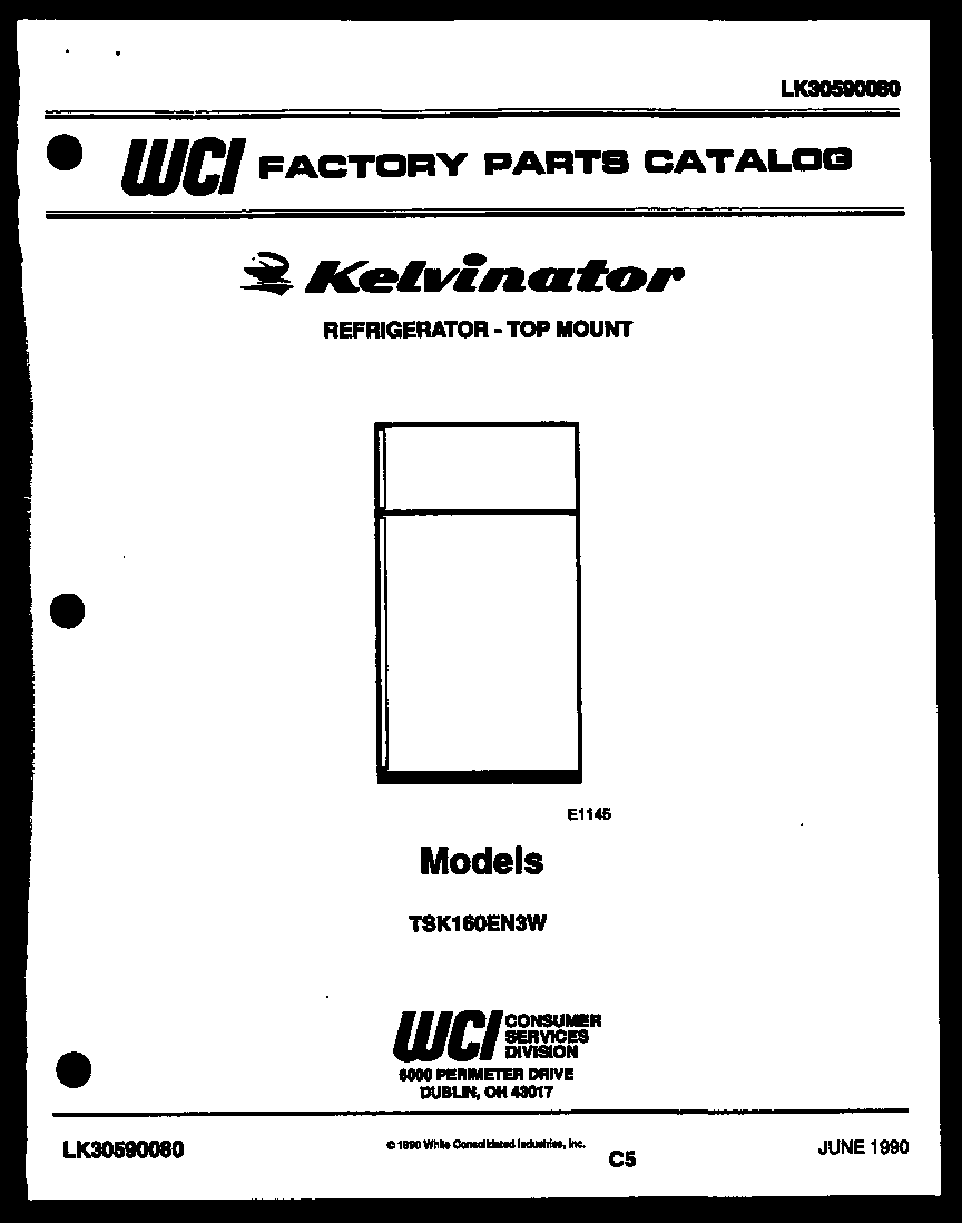 Kelvinator TSK160EN3W cover page diagram