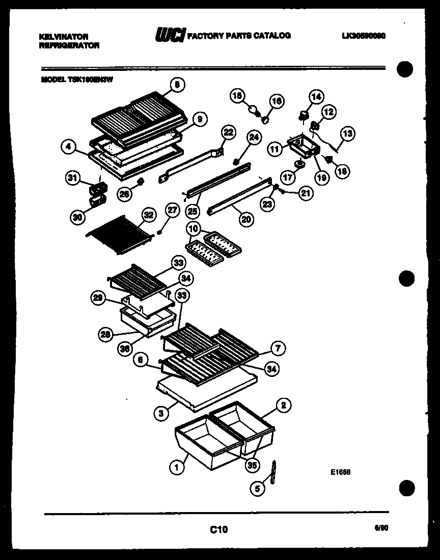 Kelvinator TSK160EN3W shelves and supports diagram