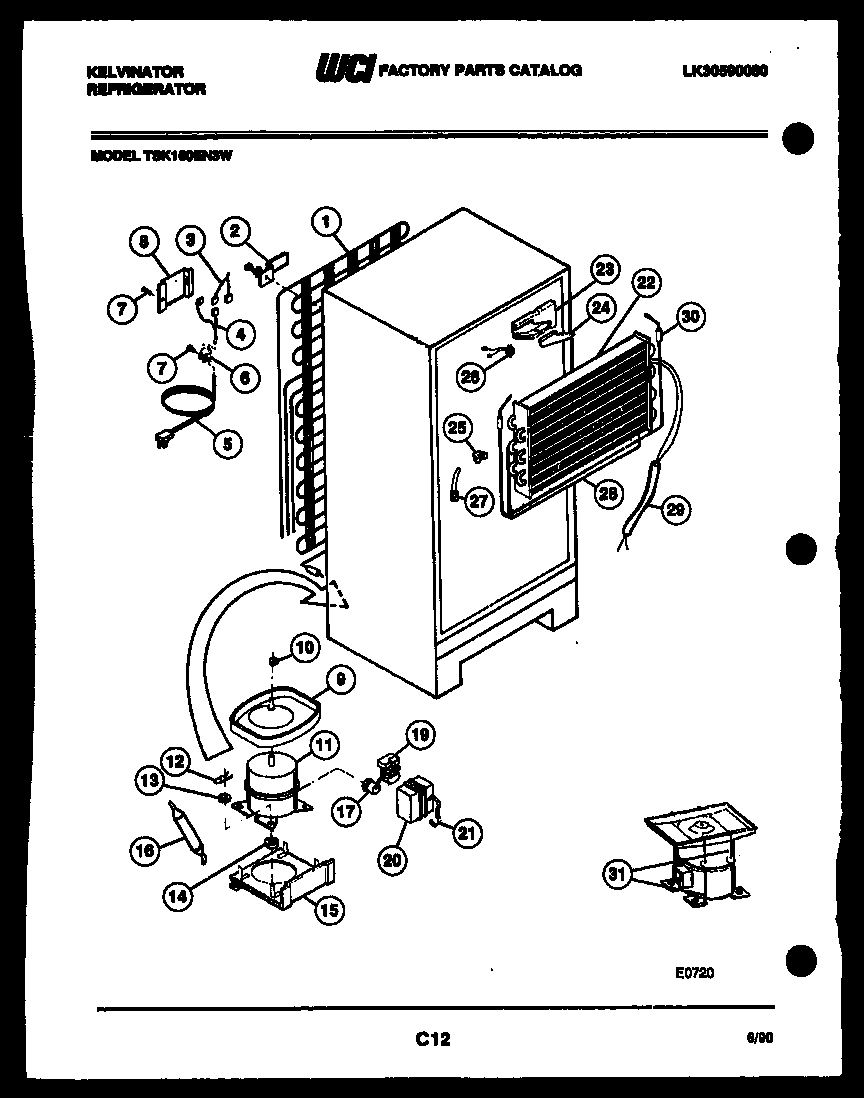 Kelvinator TSK160EN3W system and automatic defrost parts diagram