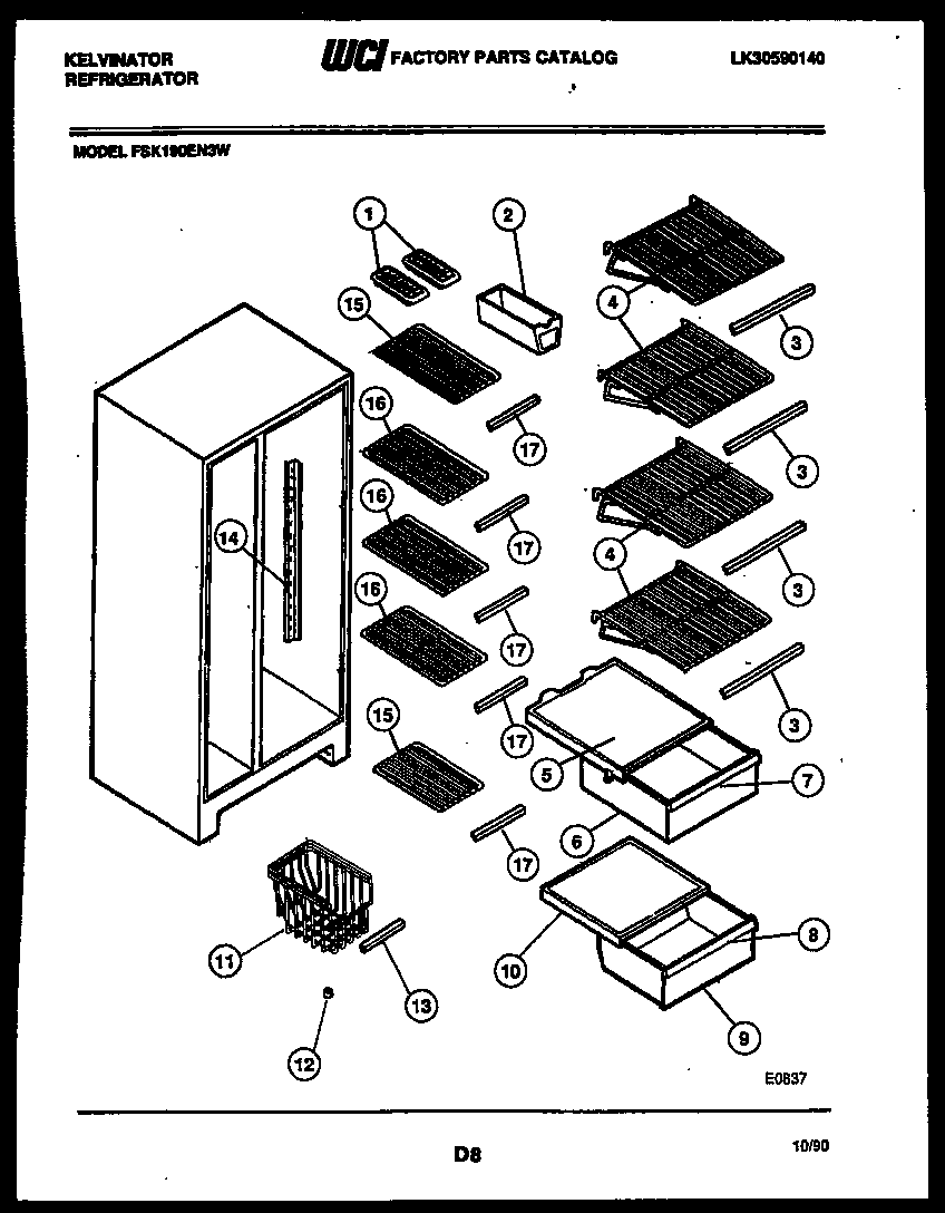 Kelvinator FSK190EN3W shelves and supports diagram