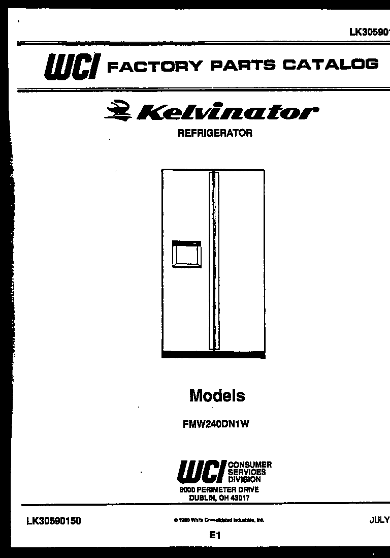 Kelvinator FMW240DN1W cover page diagram